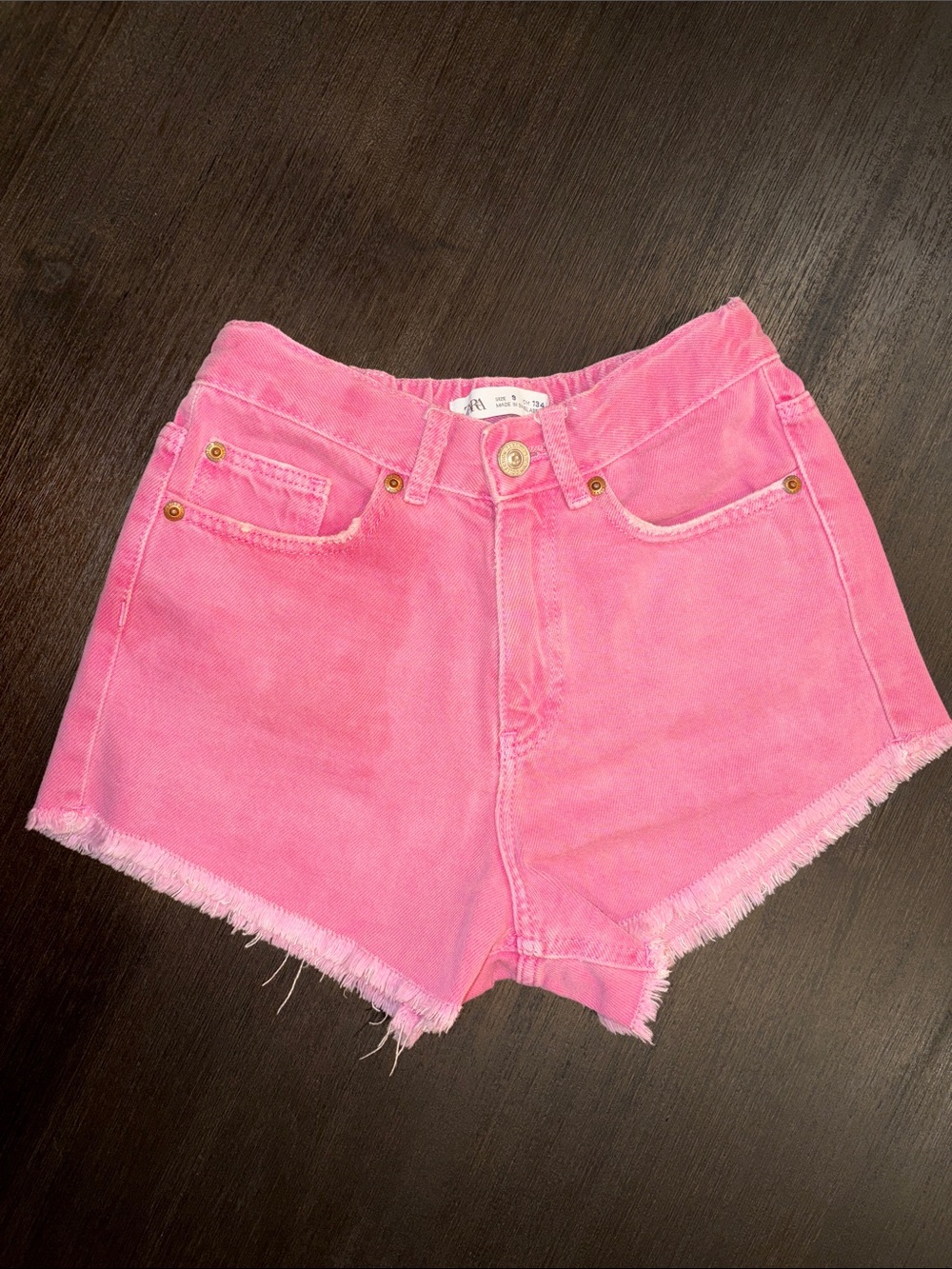 Zara Pink High-Rise Frayed Hem Denim Shorts